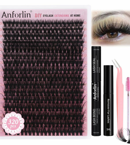 Anforlin Eyelash Extension Kit 280pcs Thick Volume D Curl 14-22mm Black