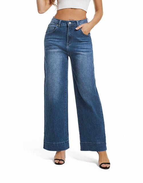Load image into Gallery viewer, Guaile Womens High Waisted Stretchy Wide Leg Jeans Jean Blue Size 6
