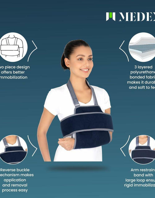 Load image into Gallery viewer, Medexa Shoulder Immobilizer Arm Sling Elastic Brace Navy Blue One Size

