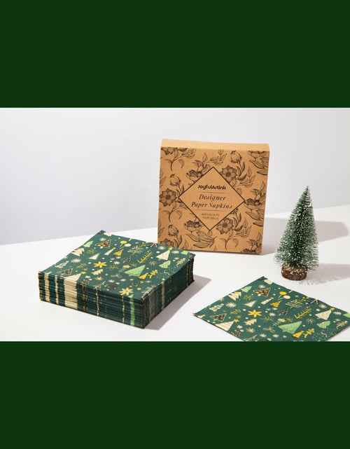 Load image into Gallery viewer, JoyfulArtink 3-Ply Paper Napkins 6.5x6.5in 50 Count Festive Forest Green
