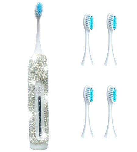 VFUIFRYI Electric Toothbrush Silver Bling 3 Heads 6 Modes Portable