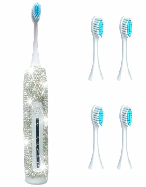 Load image into Gallery viewer, VFUIFRYI Electric Toothbrush Silver Bling 3 Heads 6 Modes Portable
