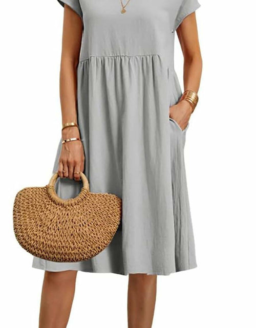 Load image into Gallery viewer, Kubsid Gray Cotton Linen Short Sleeve Casual Beach Dress Size XL
