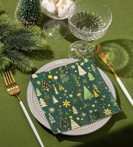 JoyfulArtink 3-Ply Paper Napkins 6.5x6.5in 50 Count Festive Forest Green