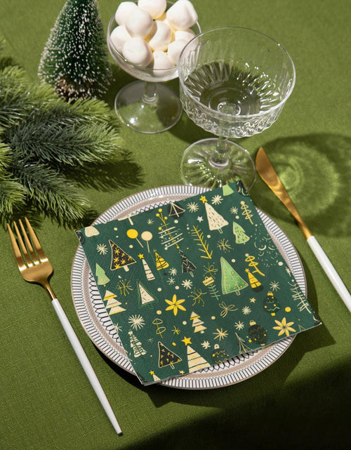 Load image into Gallery viewer, JoyfulArtink 3-Ply Paper Napkins 6.5x6.5in 50 Count Festive Forest Green

