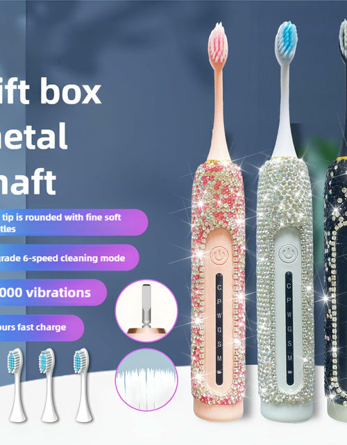 Load image into Gallery viewer, VFUIFRYI Electric Toothbrush Silver Bling 3 Heads 6 Modes Portable
