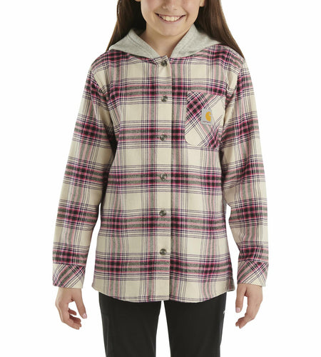 Carhartt Girls Long-Sleeve Pocket Flannel Shirt Beige Purple Plaid Size 5