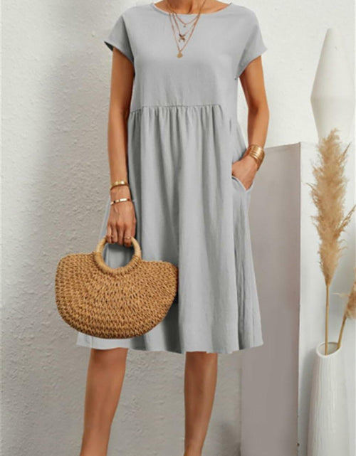 Load image into Gallery viewer, Kubsid Gray Cotton Linen Short Sleeve Casual Beach Dress Size XL
