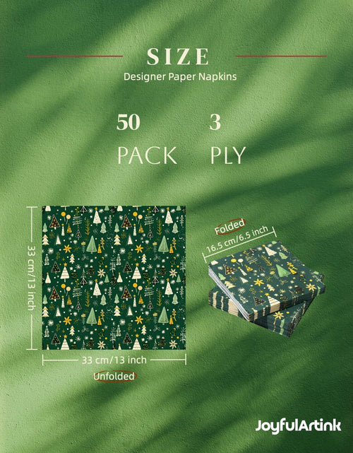 Load image into Gallery viewer, JoyfulArtink 3-Ply Paper Napkins 6.5x6.5in 50 Count Festive Forest Green
