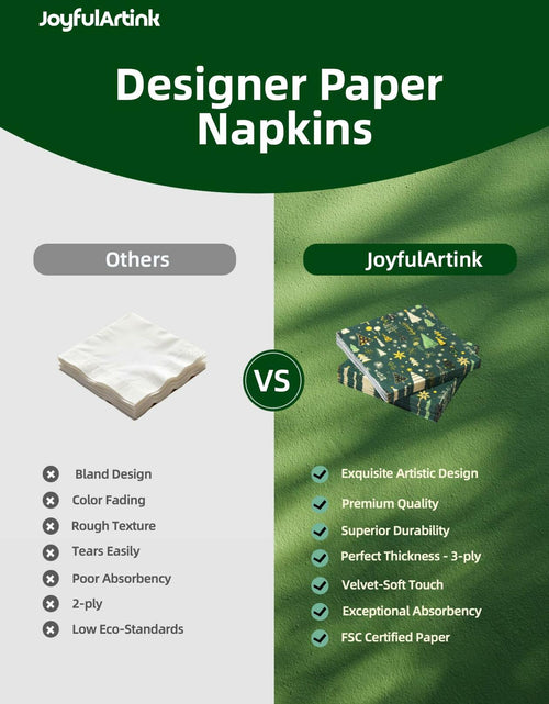 Load image into Gallery viewer, JoyfulArtink 3-Ply Paper Napkins 6.5x6.5in 50 Count Festive Forest Green
