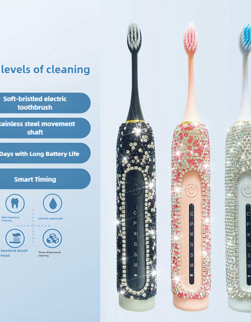 Load image into Gallery viewer, VFUIFRYI Electric Toothbrush Silver Bling 3 Heads 6 Modes Portable
