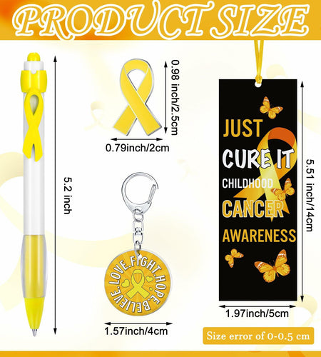 Yaomiao 180 Pcs Gold Ribbon Awareness Gift Set Childhood Cancer Support