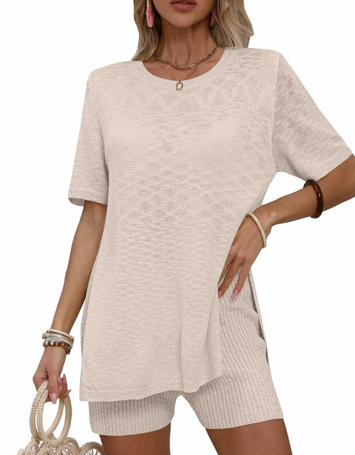 Load image into Gallery viewer, OUKODS Womens 2 Piece Summer Short Sleeve Top &amp; Shorts Set Apricot Size S
