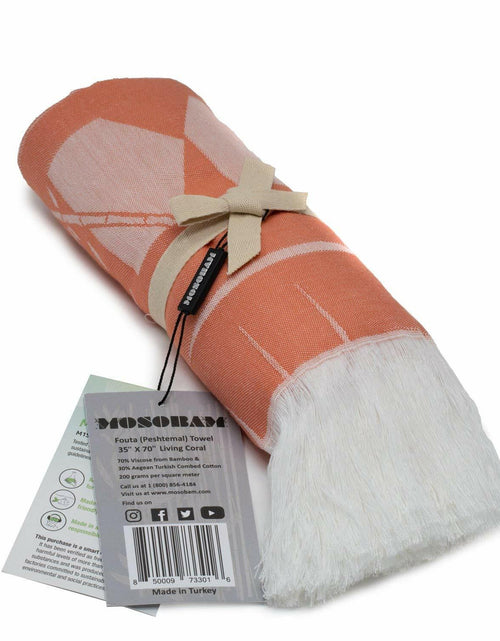 Load image into Gallery viewer, Mosobam Soft Fouta Peshtemal 35x70 Living Coral Lightweight Bamboo Towels
