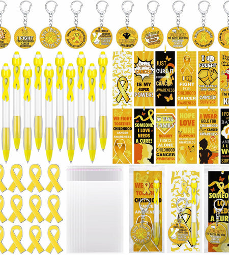 Yaomiao 180 Pcs Gold Ribbon Awareness Gift Set Childhood Cancer Support