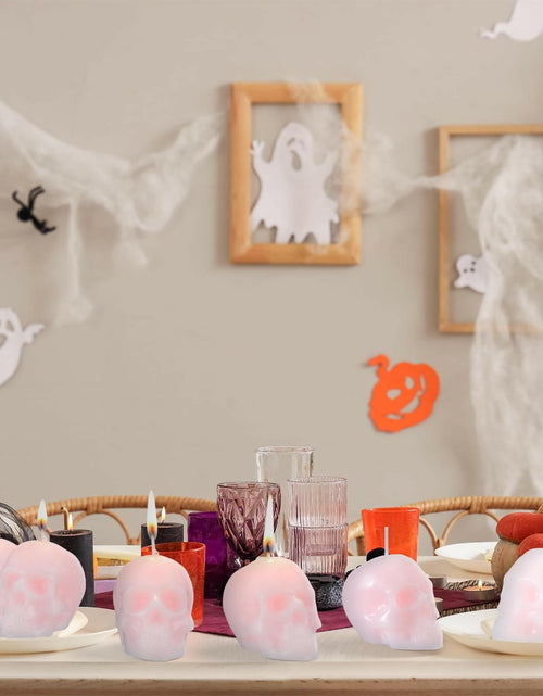 Load image into Gallery viewer, Nuanchu Halloween Skull Candles 6 Pack Large Light Pink Pastel Paraffin Wax
