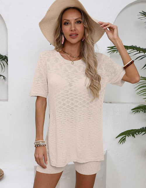 Load image into Gallery viewer, OUKODS Womens 2 Piece Summer Short Sleeve Top &amp; Shorts Set Apricot Size S
