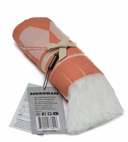 Mosobam Soft Fouta Peshtemal 35x70 Living Coral Lightweight Bamboo Towels