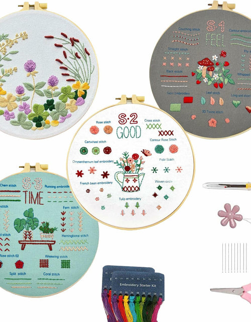 Load image into Gallery viewer, Tophywin 4 Pack Embroidery Kit Floral DIY with Hoop Threads Tools Good times
