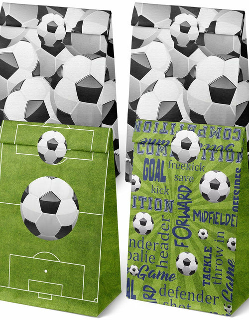 Load image into Gallery viewer, Outego Soccer Party Favor Bags with Stickers 24 Count Green Paper Soccer
