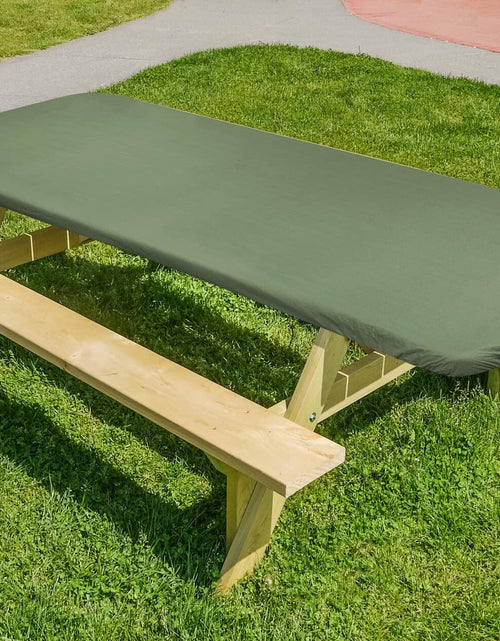 Load image into Gallery viewer, Covers for the Home Elastic Vinyl Fitted Table Cover Basketweave Green 5'x30"
