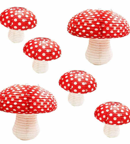 Lotus Mann 6PCS 14" Red Mushroom Lanterns Fairy Tale Party Decor
