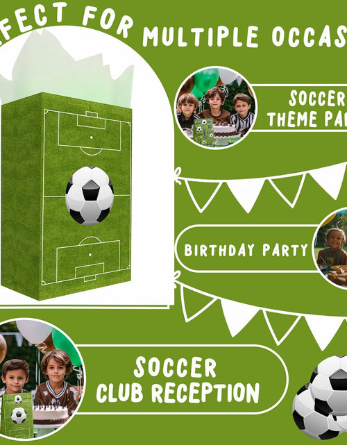 Load image into Gallery viewer, Outego Soccer Party Favor Bags with Stickers 24 Count Green Paper Soccer
