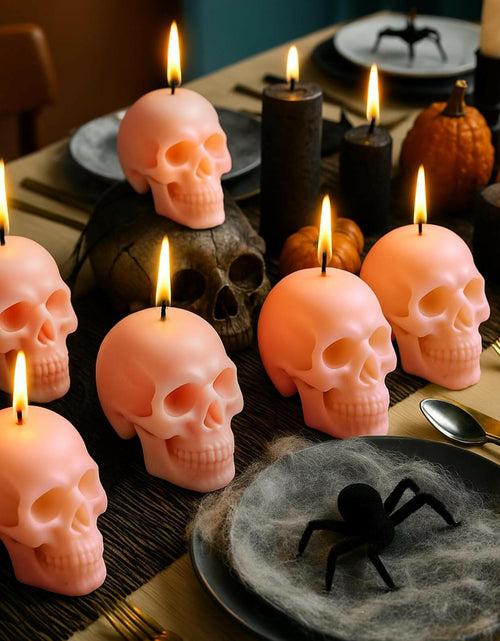 Load image into Gallery viewer, Nuanchu Halloween Skull Candles 6 Pack Large Light Pink Pastel Paraffin Wax
