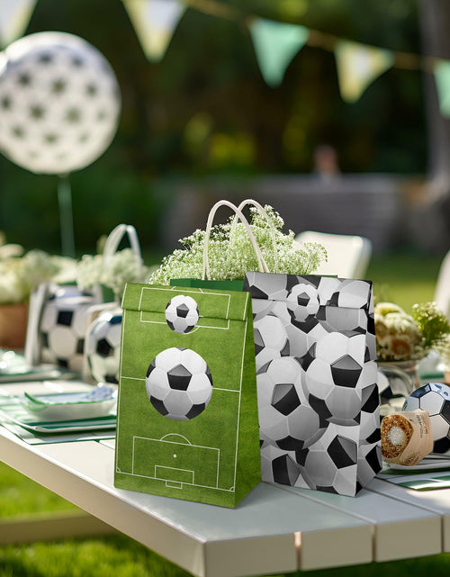 Load image into Gallery viewer, Outego Soccer Party Favor Bags with Stickers 24 Count Green Paper Soccer
