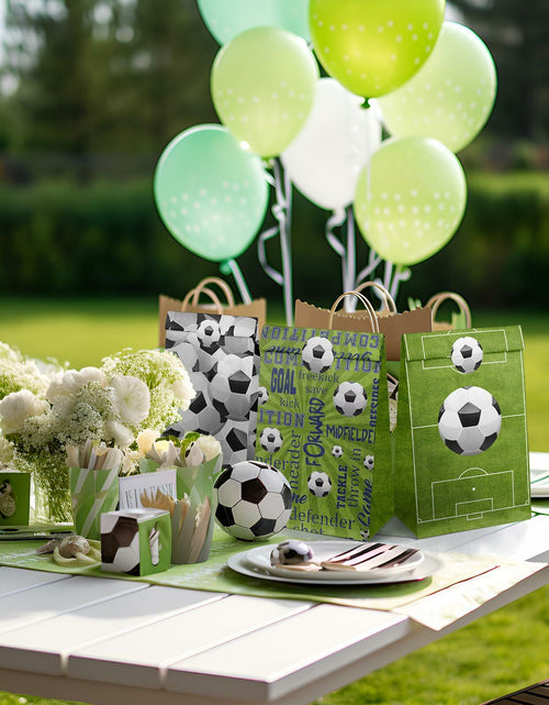 Load image into Gallery viewer, Outego Soccer Party Favor Bags with Stickers 24 Count Green Paper Soccer

