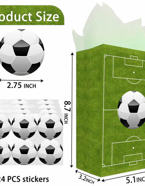 Load image into Gallery viewer, Outego Soccer Party Favor Bags with Stickers 24 Count Green Paper Soccer
