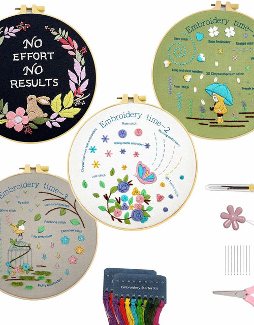 Load image into Gallery viewer, Tophywin 4 Pack Embroidery Kit Floral DIY with Hoop Threads Tools Good times
