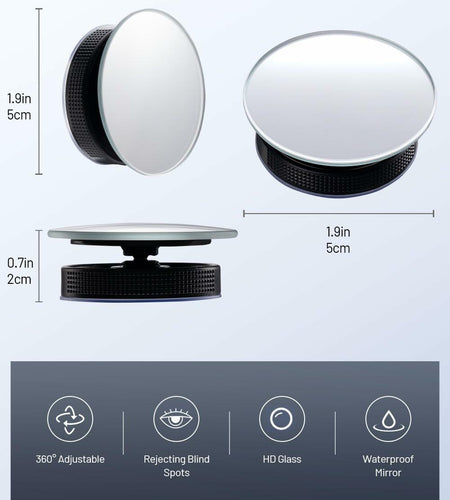 WildAuto Blind Spot Mirrors 2 Pack Round Frameless HD Glass Black 2"