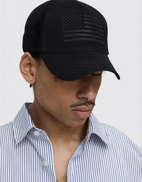 Load image into Gallery viewer, AWAYTR American Flag Trucker Snapback Hat Black One Size
