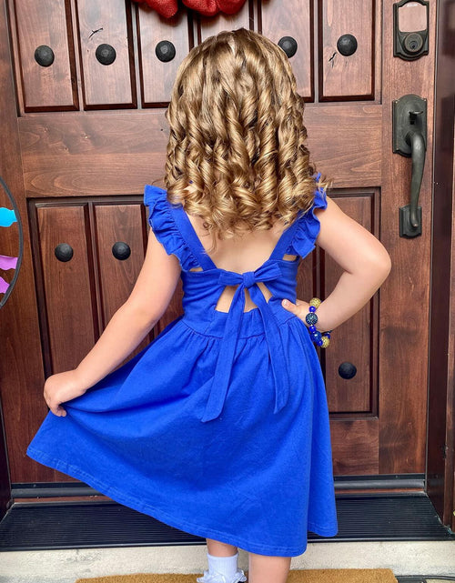 Load image into Gallery viewer, ALLIFly Girls Tie Back Sundress Back to School Blue Size 6

