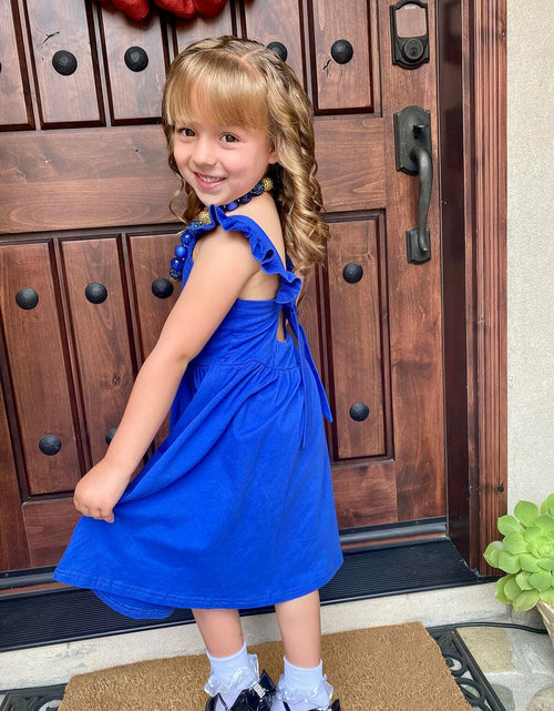 Load image into Gallery viewer, ALLIFly Girls Tie Back Sundress Back to School Blue Size 6
