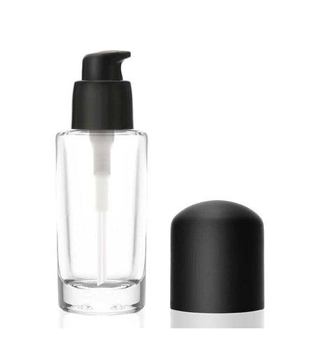 Furnido 4 Pack 30ml Clear Glass Round Essence Lotion Bottles with Pump