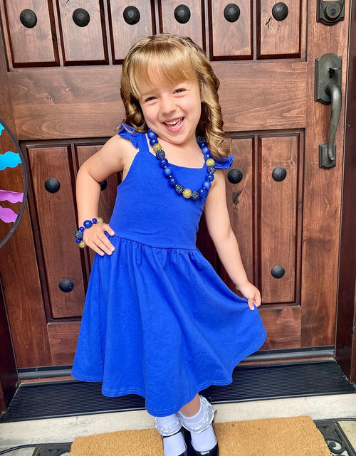 Load image into Gallery viewer, ALLIFly Girls Tie Back Sundress Back to School Blue Size 6
