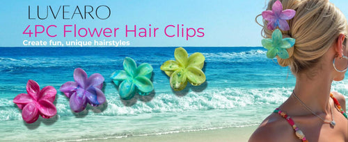 Load image into Gallery viewer, Luvearo Flower Hair Clips 4pc Large Claw Plumeria Hawaiian Banana Clip
