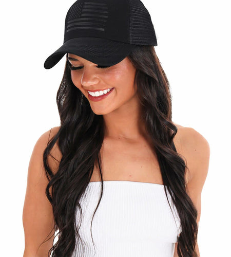 AWAYTR American Flag Trucker Snapback Hat Black One Size