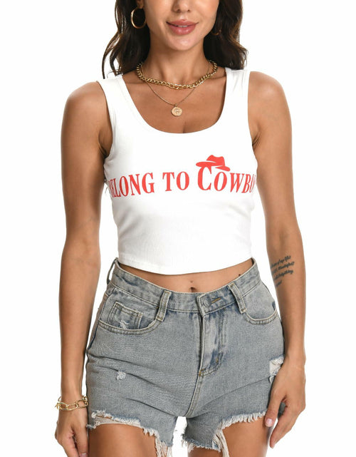 Load image into Gallery viewer, WELLATENT Cowboy Tank Shirt Western Cowgirl Crop Top White Size S
