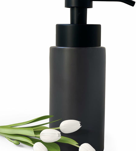 UNBONSOUHAIT 11.5 Oz Black Stripe Ceramic Foaming Soap Dispenser Refillable