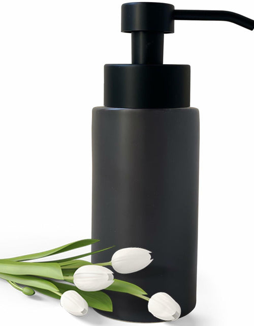Load image into Gallery viewer, UNBONSOUHAIT 11.5 Oz Black Stripe Ceramic Foaming Soap Dispenser Refillable
