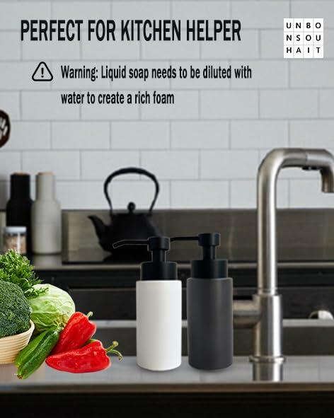 Load image into Gallery viewer, UNBONSOUHAIT 11.5 Oz Black Stripe Ceramic Foaming Soap Dispenser Refillable
