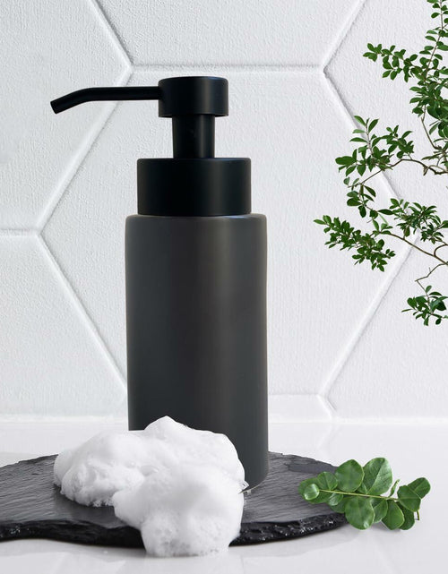 Load image into Gallery viewer, UNBONSOUHAIT 11.5 Oz Black Stripe Ceramic Foaming Soap Dispenser Refillable
