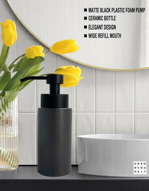 Load image into Gallery viewer, UNBONSOUHAIT 11.5 Oz Black Stripe Ceramic Foaming Soap Dispenser Refillable

