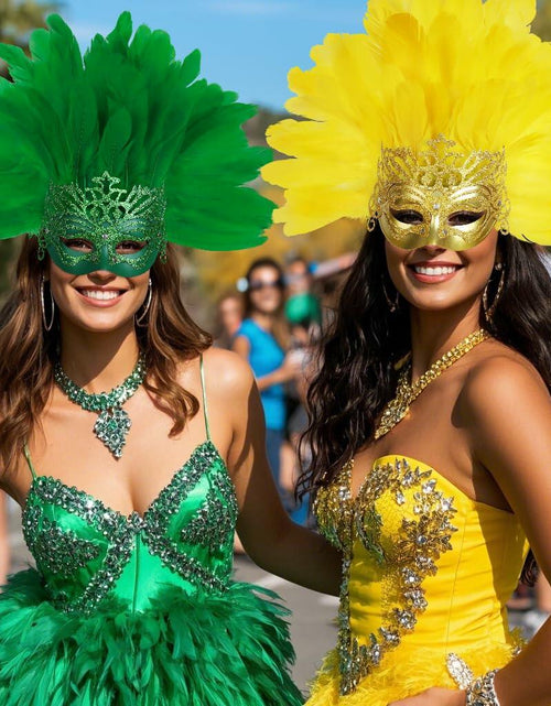 Load image into Gallery viewer, JPXH Masquerade Mask Feather Carnival Showgirl Headpiece Costume Yellow
