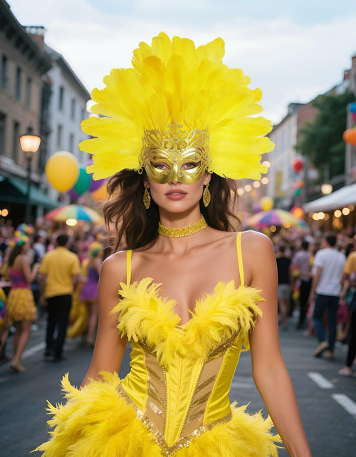 Load image into Gallery viewer, JPXH Masquerade Mask Feather Carnival Showgirl Headpiece Costume Yellow
