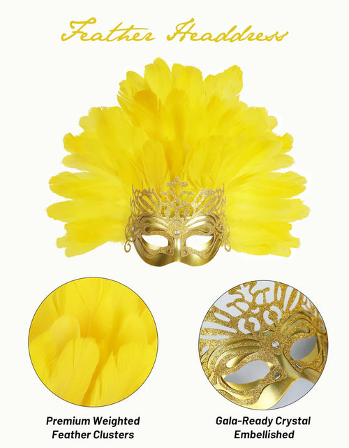 Load image into Gallery viewer, JPXH Masquerade Mask Feather Carnival Showgirl Headpiece Costume Yellow
