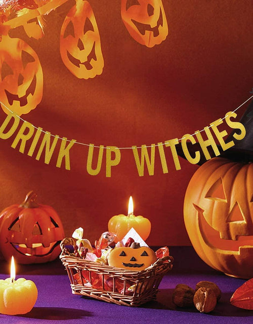 Load image into Gallery viewer, LeeSky Gold Drink Up Witches Banner Halloween Bachelorette Party Decoration
